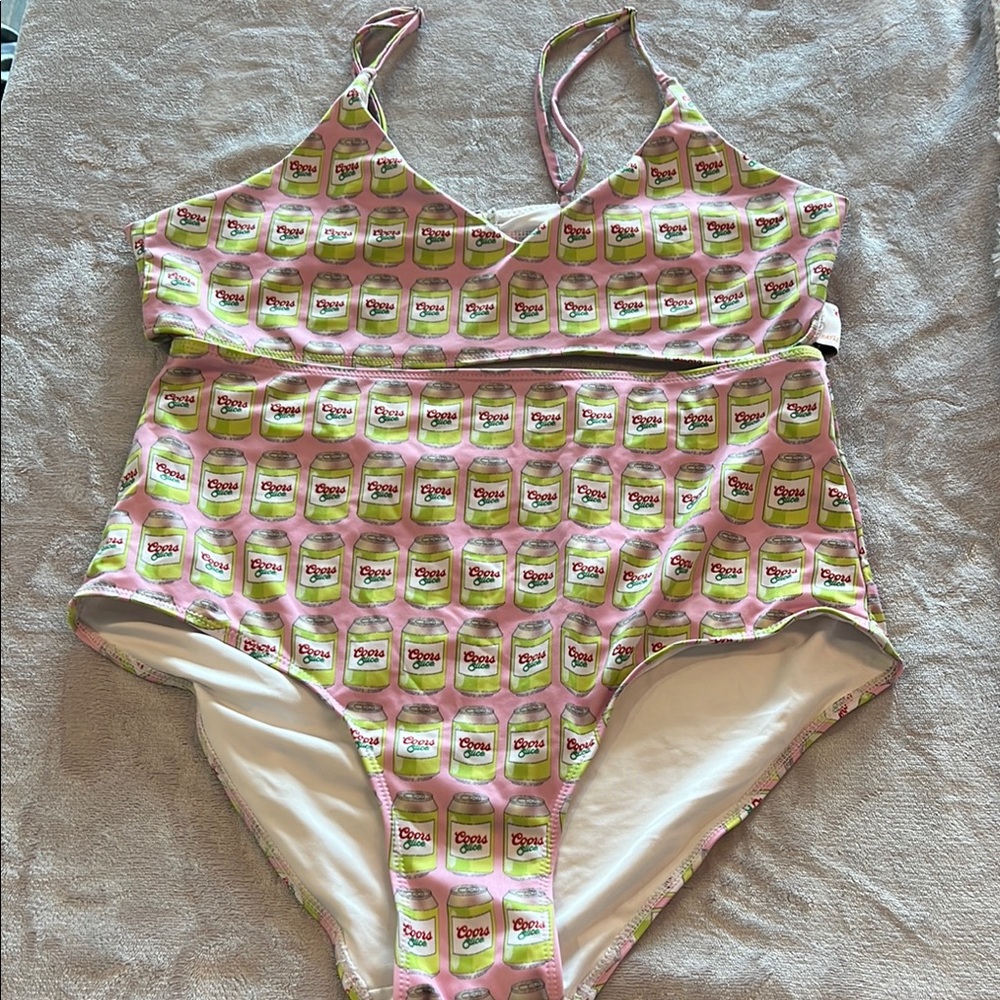 Chic Pink and Green Bikini with Floral Elegance
